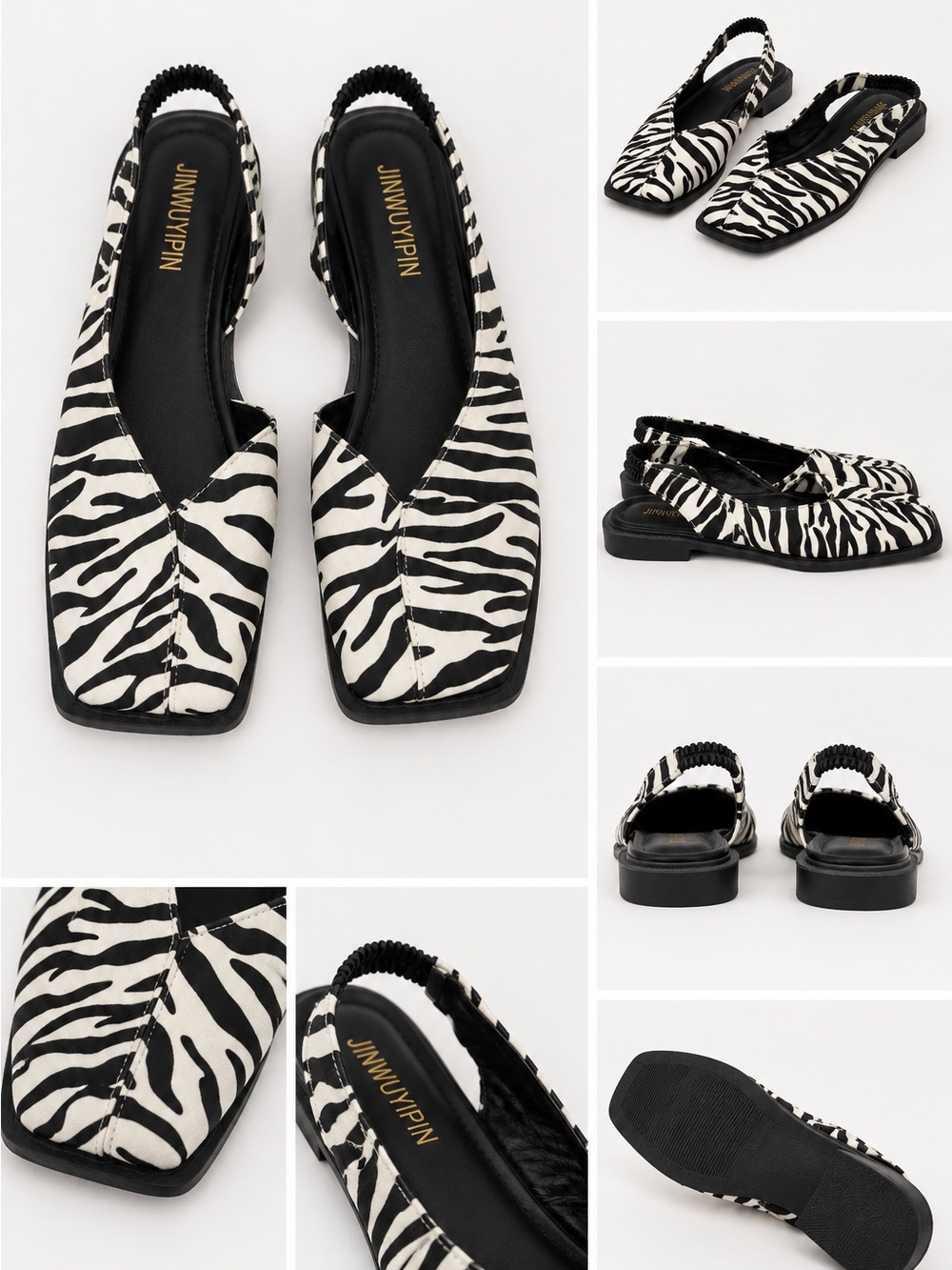 Jinwuyipin Black & White Zebra Slingback Flats